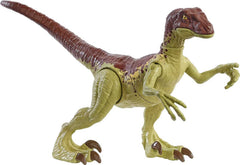 Mattel Jurassic World Fierce Force Velociraptor in dynamic pose enabling poseable action.