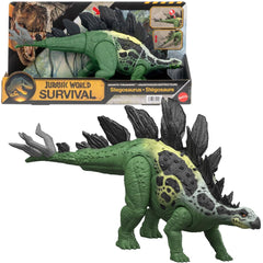 Mattel Jurassic World Gigantic Thrashers Stegosaurus with side-swipe tail attack for dynamic play.
