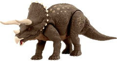 Mattel Jurassic World Habitat Defender Triceratops figure in desert habitat design for imaginative play