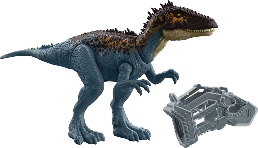 Mattel Jurassic World Mega Destroyers Carcharodontosaurus Blue in dynamic attack pose for action play