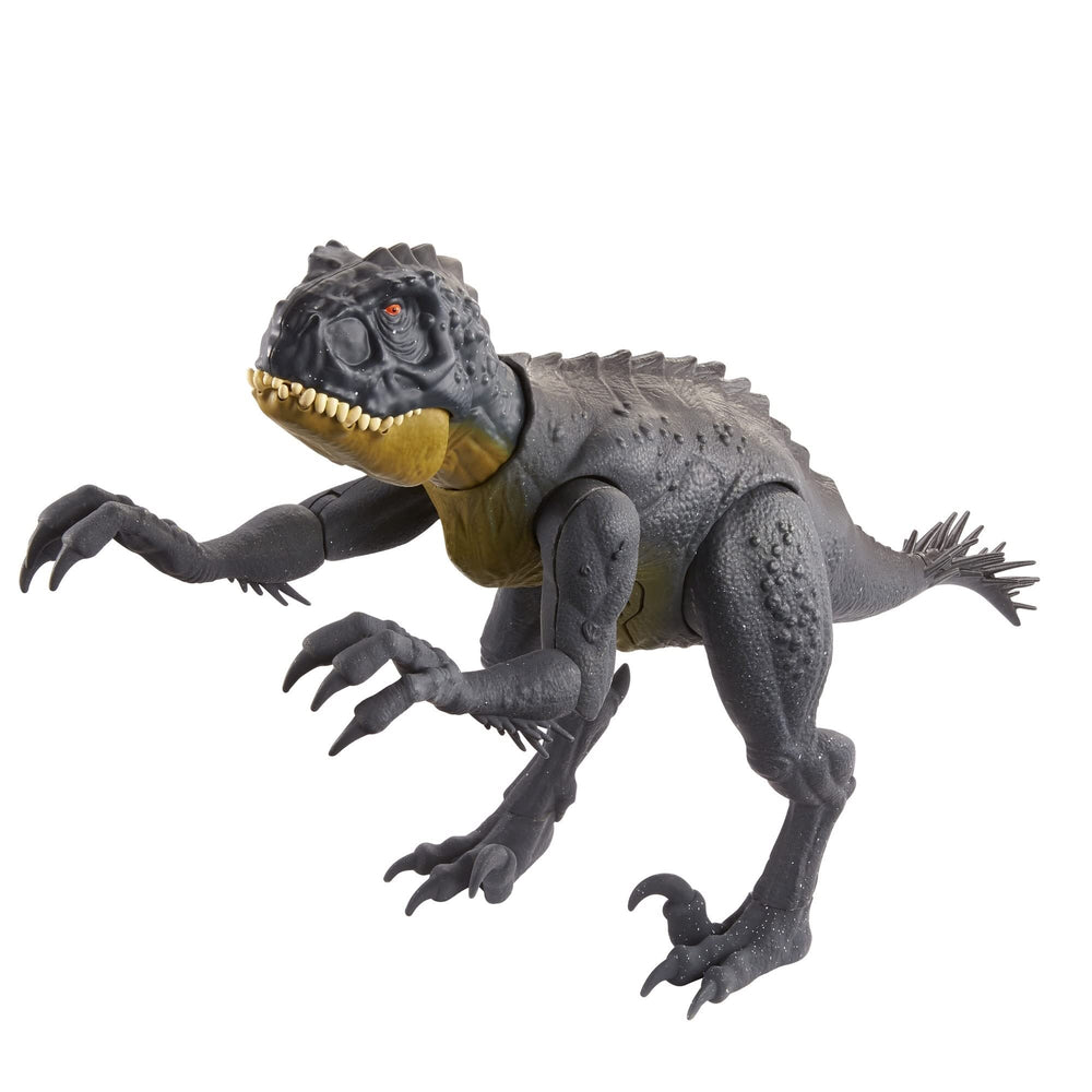 Mattel Jurassic World Scorpios Rex chomps and roars for dramatic play.