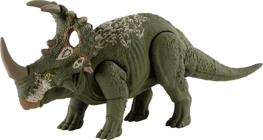 Mattel Jurassic World Sound Strike dinosaur figure, front view, realistic movement for battle play.