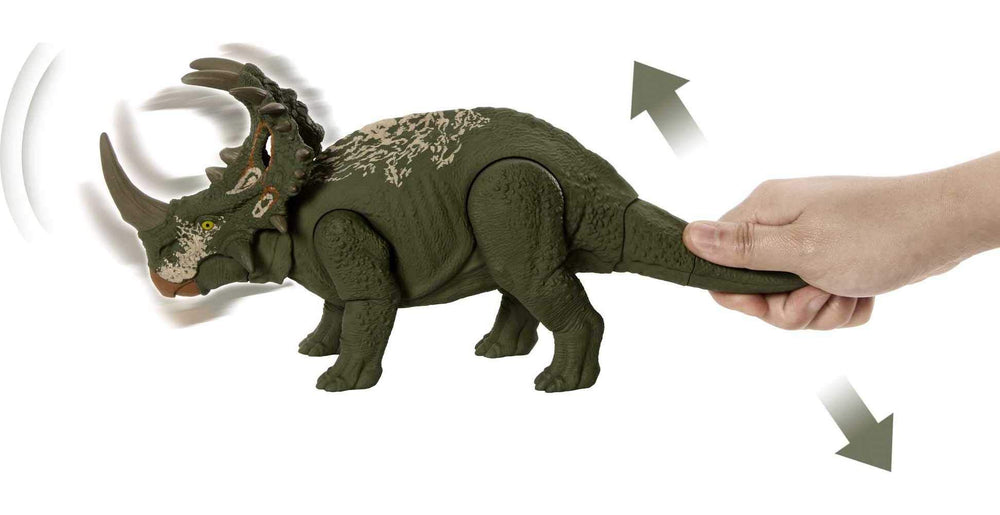 Mattel Jurassic World Sound Strike dinosaur figure, sounds triggered during movement for realism.