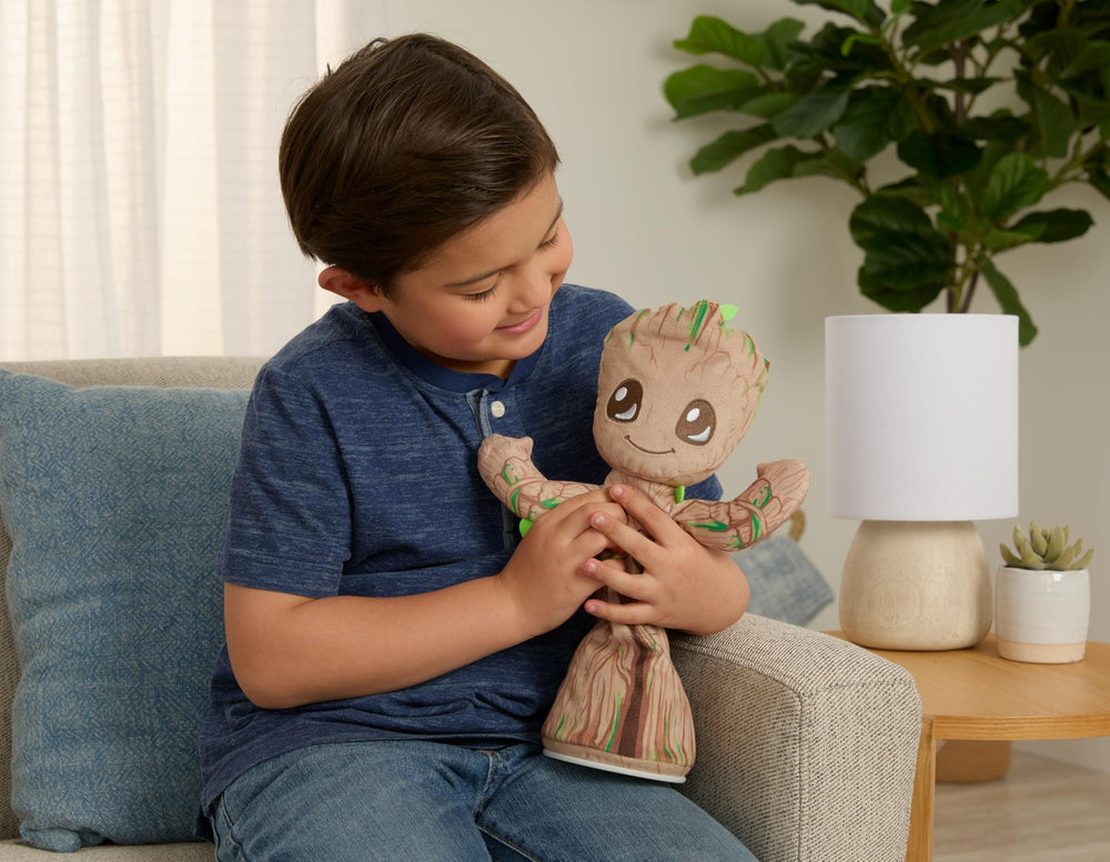 Mattel Marvel Dancing Groot activates dance with root-button twist for music-loving kids.