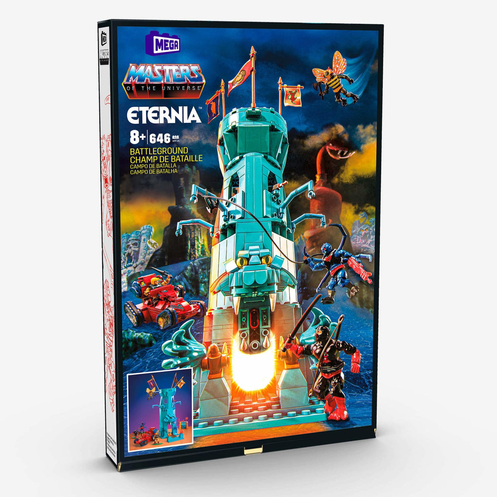 Mattel Mega Eternia Battleground Attak Trak image features rolling tracks for dynamic action.