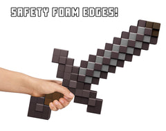 Mattel Minecraft Deluxe Netherite Sword foam material emphasizes safety during play.