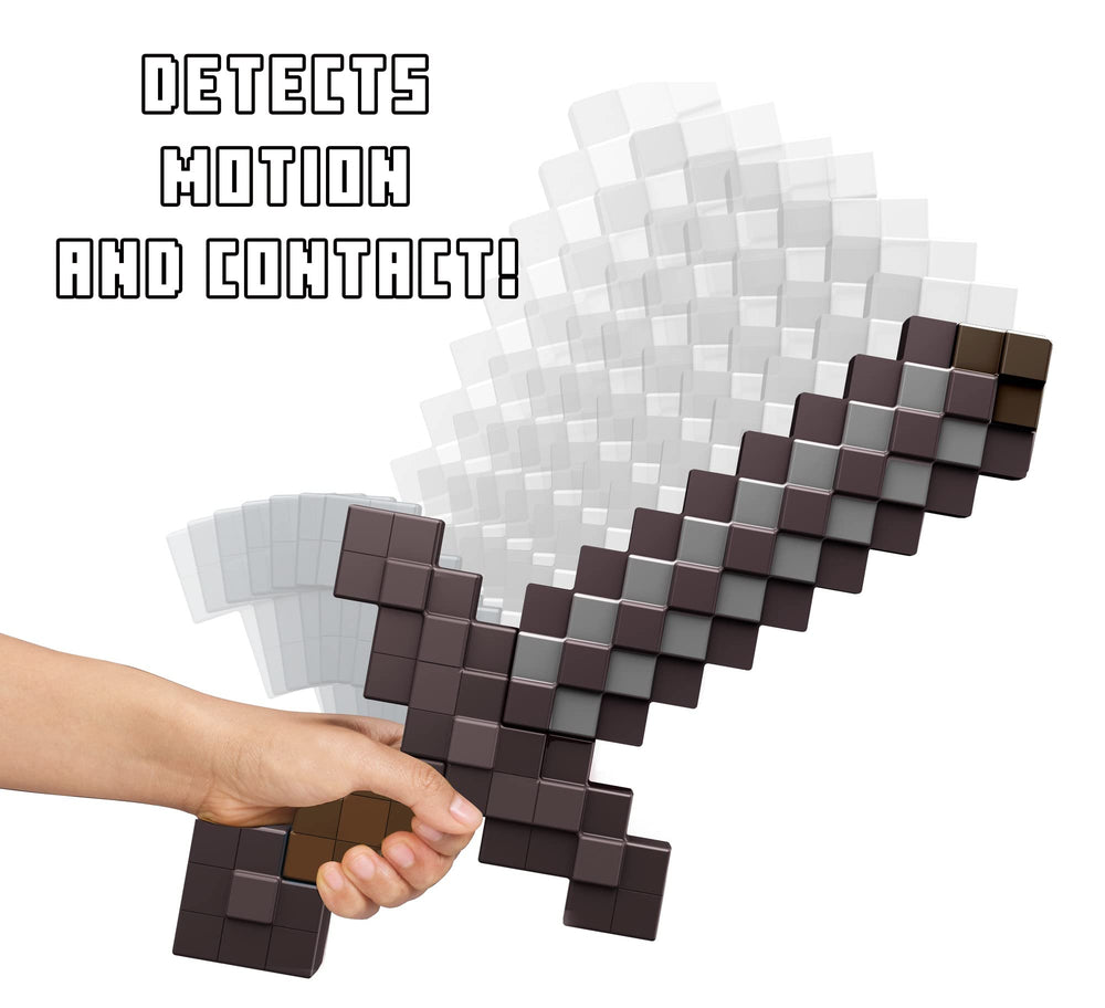 Mattel Minecraft Deluxe Netherite Sword motion sensor in action for authentic sounds.