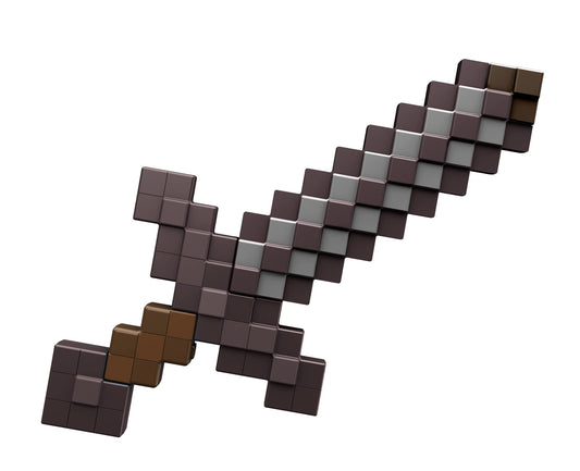 Mattel Minecraft Deluxe Netherite Sword side view, safe foam for imaginative battles.
