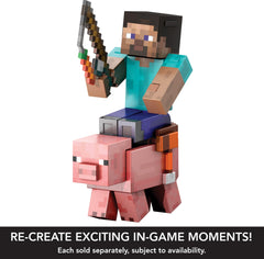 Mattel Minecraft Diamond Level Pig scented raw porkchop adds sensory detail.