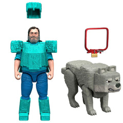 Steve in diamond armor with removable helmet enables pose variety.
