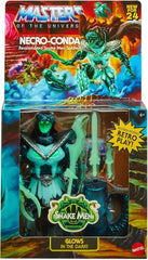 Mattel MOTU Origins Necro-Conda glows in the dark after light exposure for dramatic display.