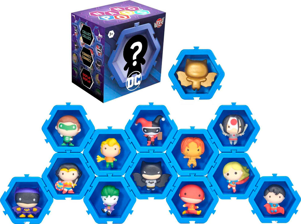 Mattel NANO PODS mystery box showcasing a surprise DC character.
