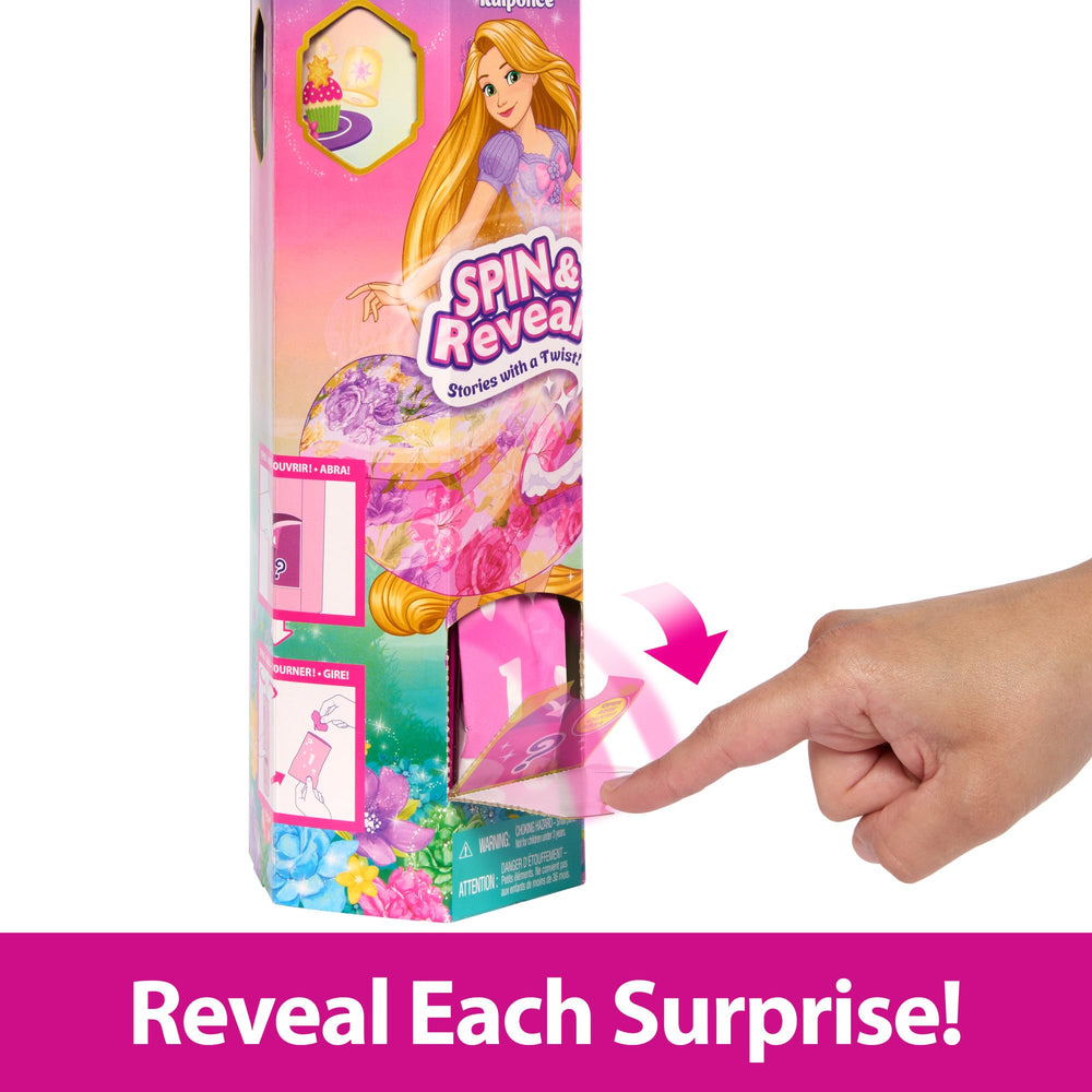 Mattel Rapunzel Spin & Reveal long hair styling with floral look.