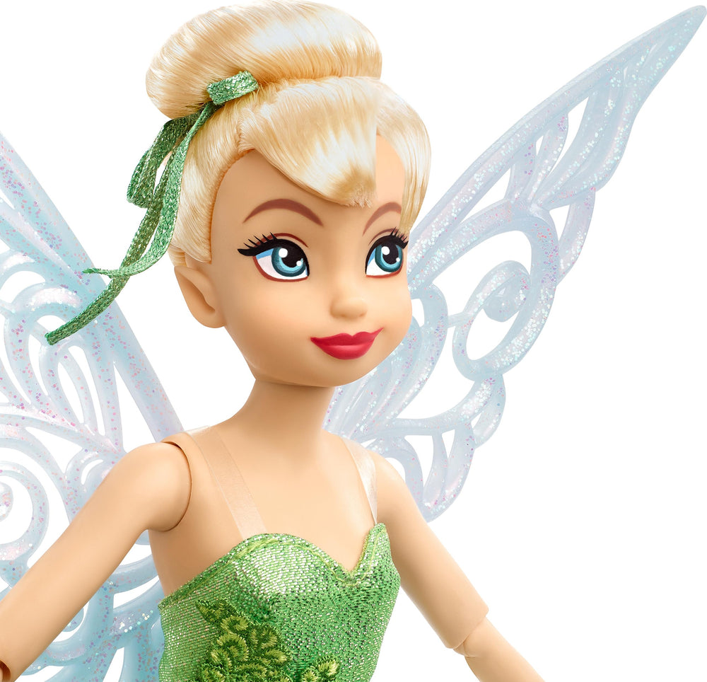 Mattel Tinker Bell with leaf-inspired embroidery for premium display.