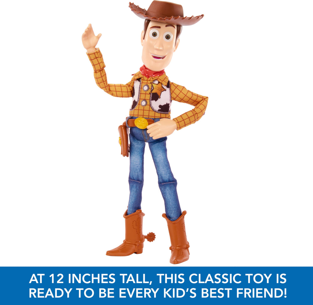 Mattel Toy Story Woody 30 phrases activation feature for storytelling.