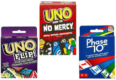 Mattel Uno No Mercy pack front view, ideal for quick rounds and party readability