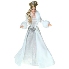 Mattel Winter Fantasy Barbie dress detail showcasing tiara and belt, perfect for close-up collection photos.