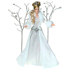 Mattel Winter Fantasy Barbie box display against midnight blue backdrop, a striking shelf centerpiece.