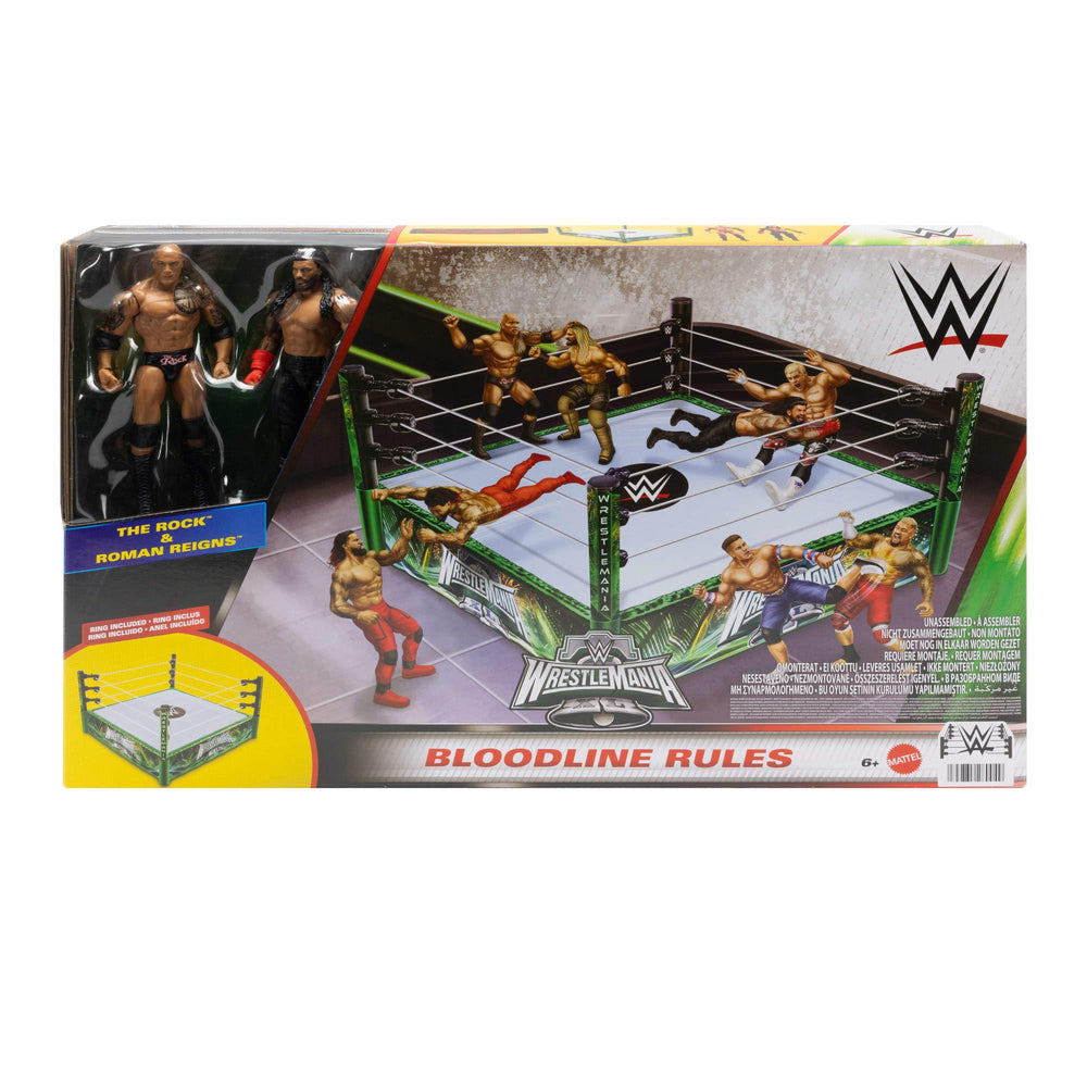 Spring-loaded mat in Mattel WWE Bloodline ring for dramatic pins