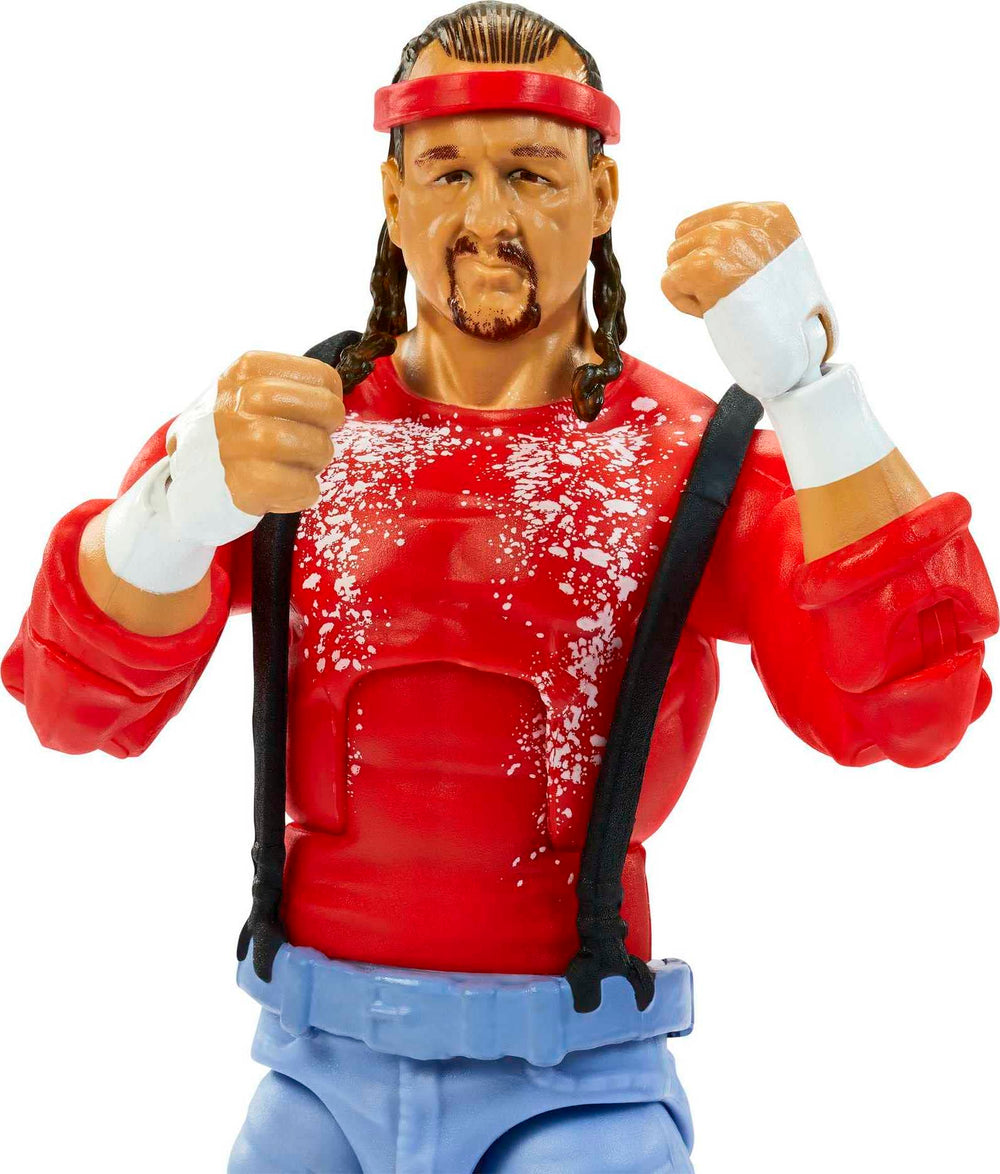 Mattel WWE Chainsaw Charlie Elite articulation close-up reveals 25 joints for poseability