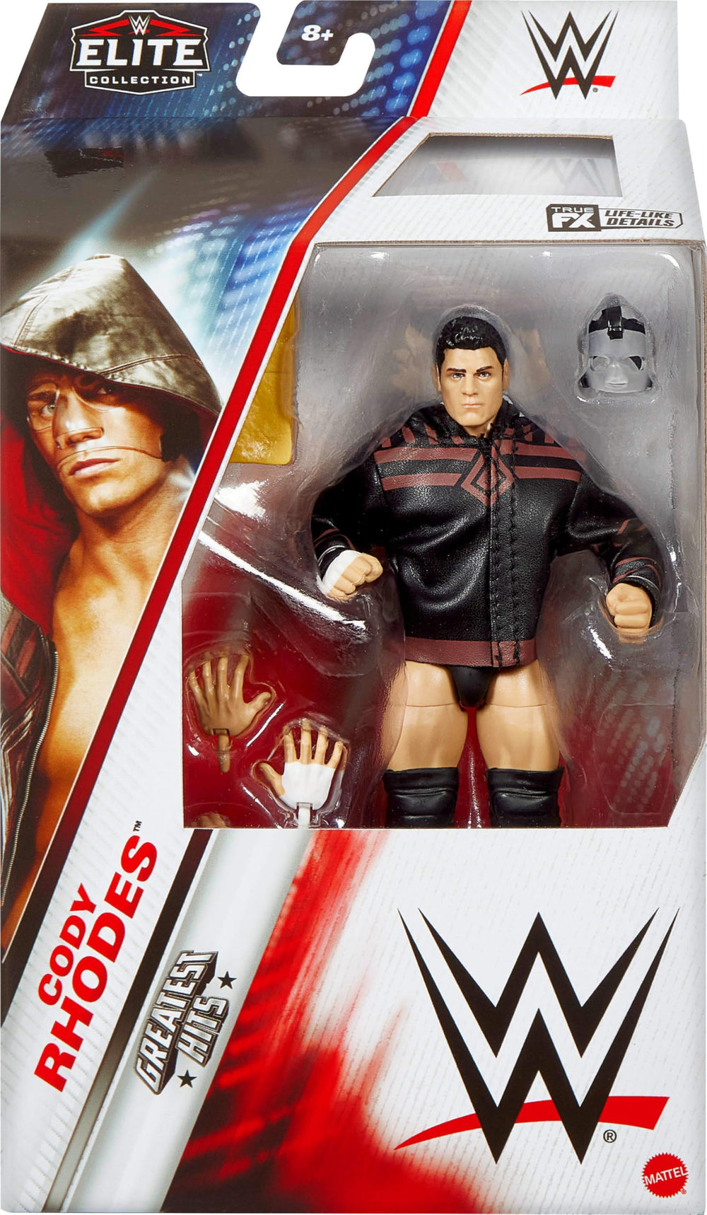 Mattel WWE Elite Cody Rhodes close-up shows lifelike features for collectors