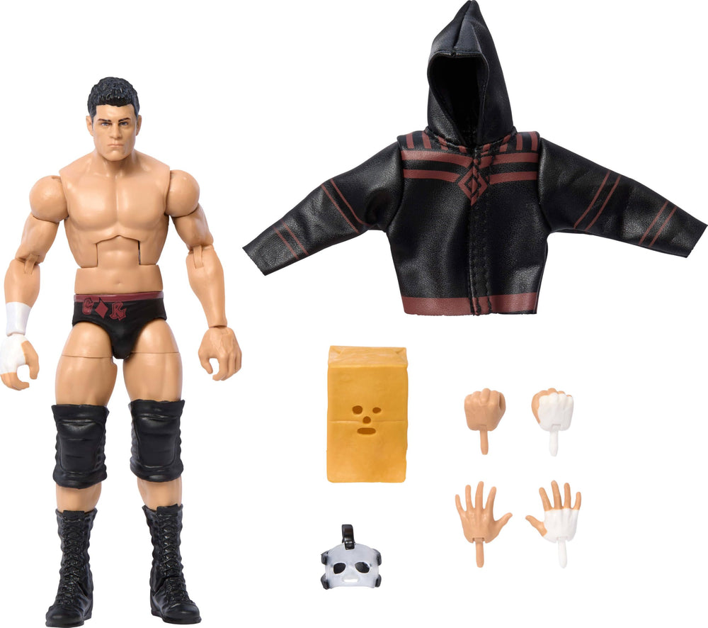 Mattel WWE Elite Cody Rhodes figure front view with TrueFX detail for display