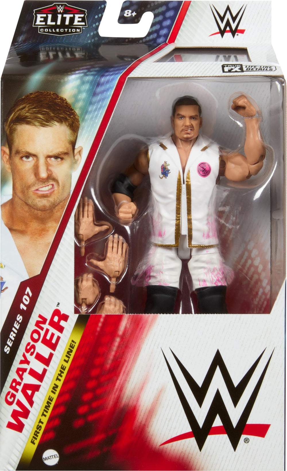 Mattel WWE Elite Grayson Waller figure articulation highlights for action poses.