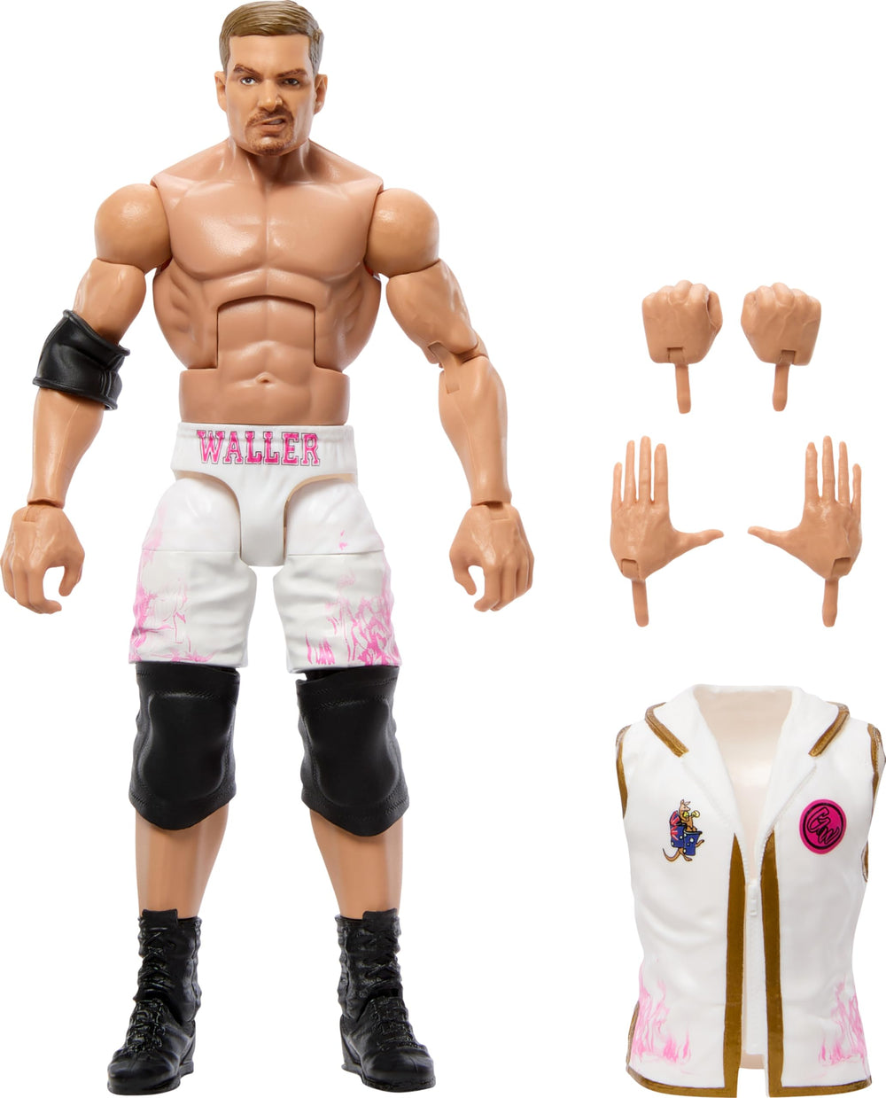 Mattel WWE Elite Grayson Waller figure front view for display and dynamic posing.