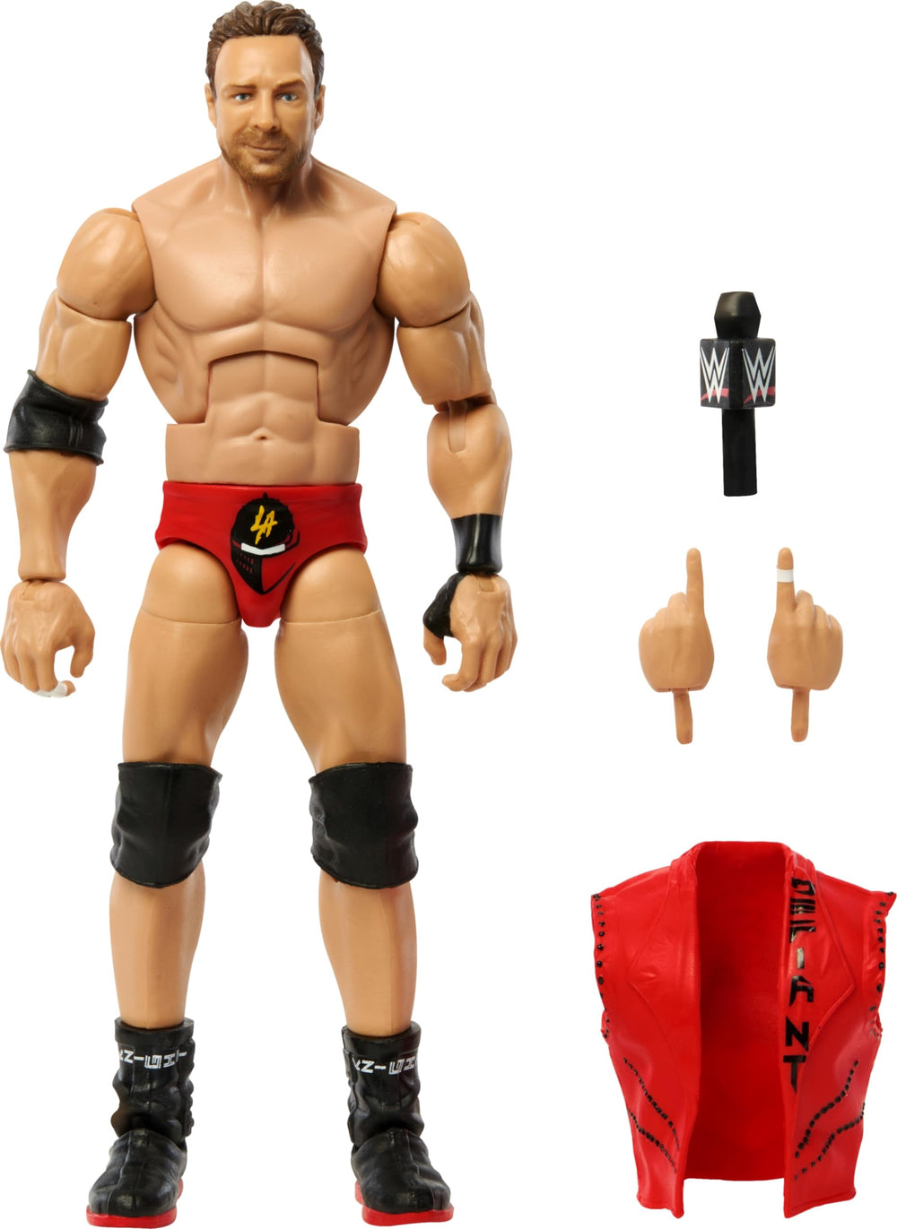 Mattel WWE Elite LA Knight figure front view with deluxe articulation for dynamic poses