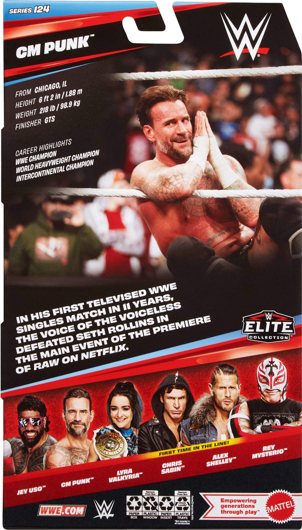Mattel WWE Elite CM Punk Series 124 packaging enhances shelf appeal