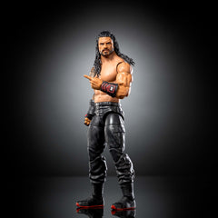 Mattel WWE Elite TrueFX detailing adds lifelike facial features on Roman Reigns figure.