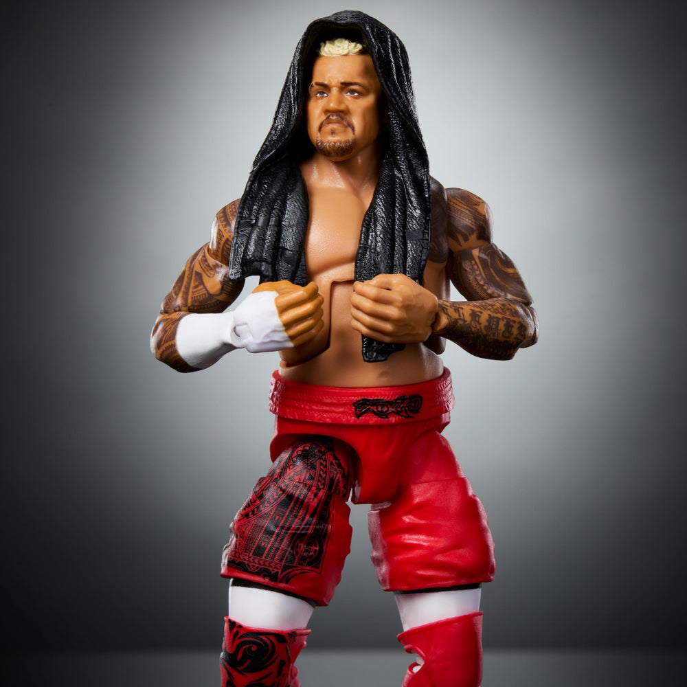 Mattel WWE Elite Solo Sikoa figure swappable hands offer versatile action poses.
