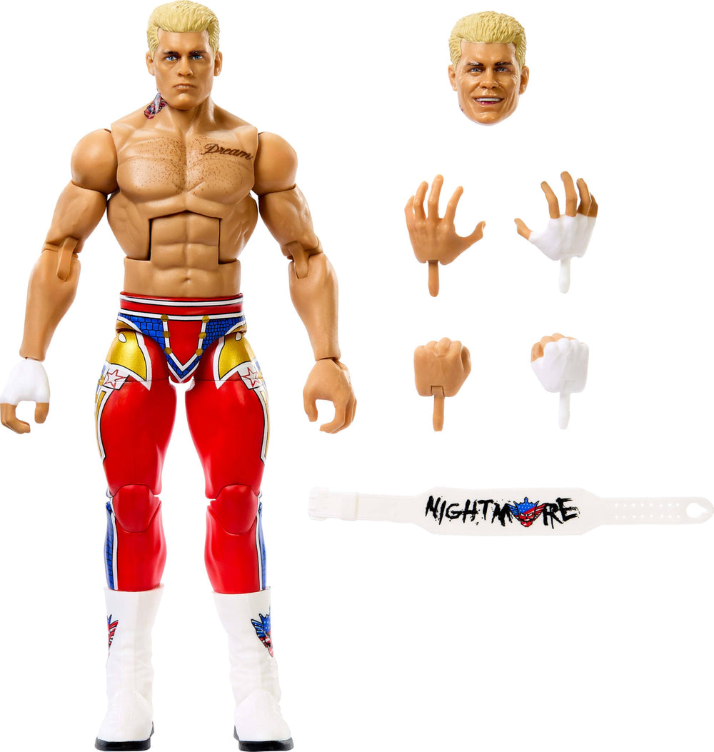 Mattel WWE Elite Cody Rhodes figure front view for dynamic posing and display.