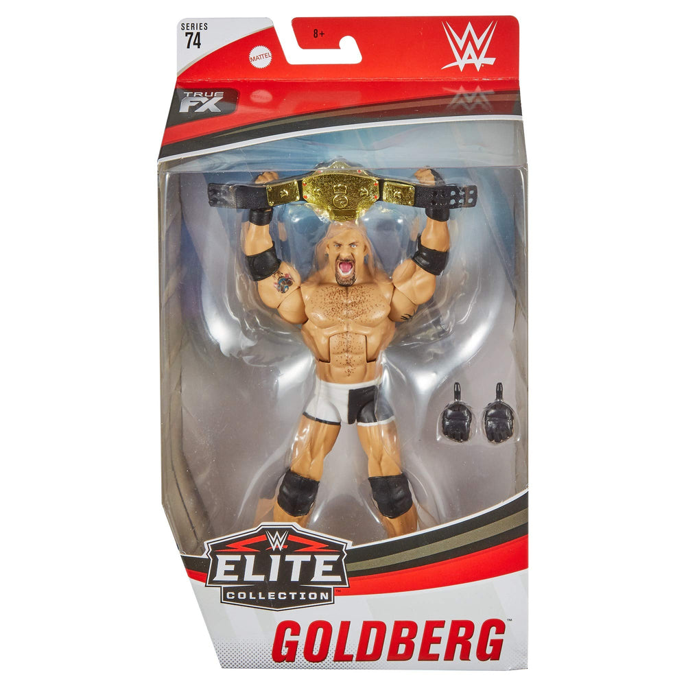 Mattel WWE Goldberg Elite Series 74 figure in collectible packaging for display or gifting.