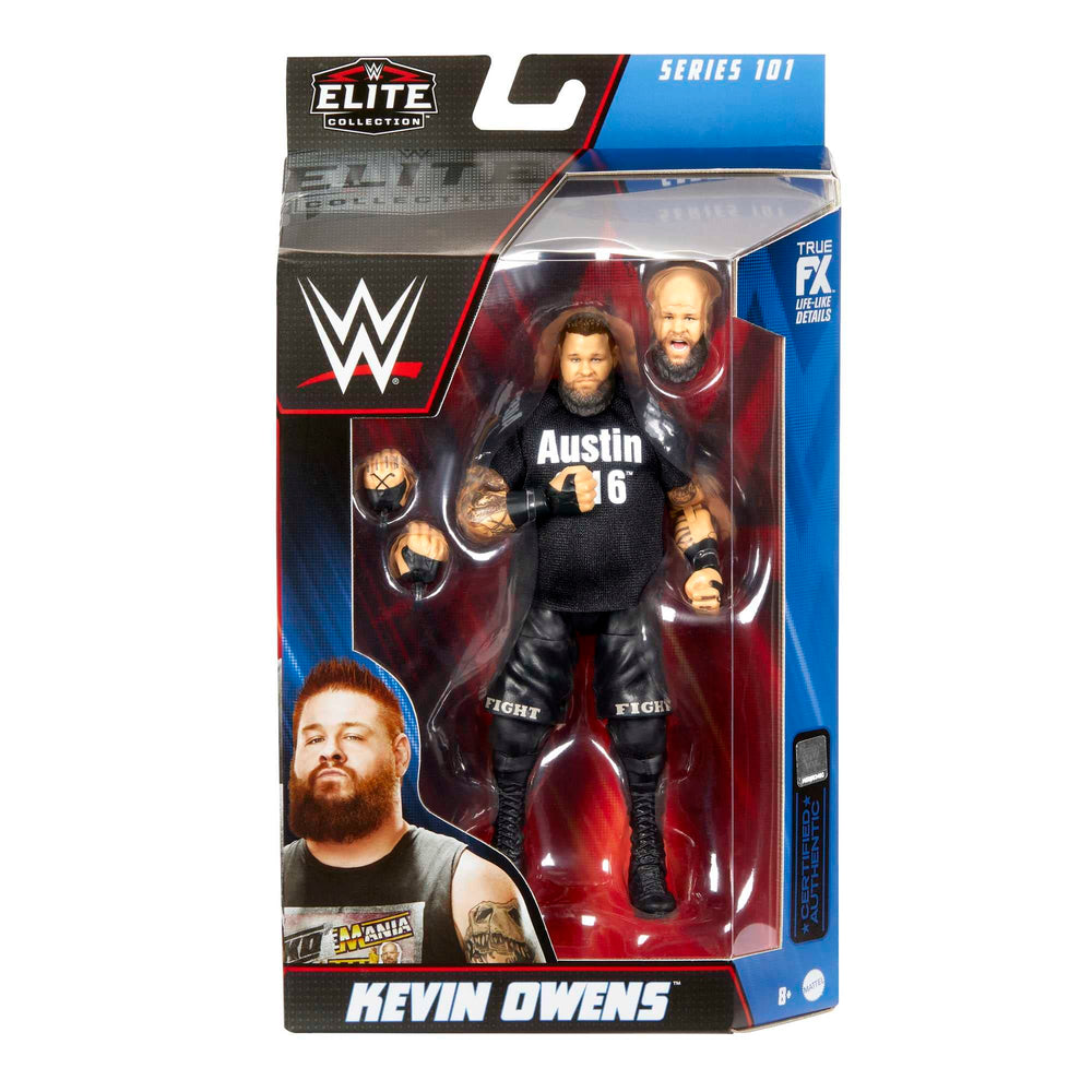 Mattel WWE Kevin Owens Elite display-ready figure for shelf collections.