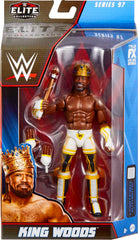 Gift-ready Mattel WWE King Woods Elite figure for collectors and kids.