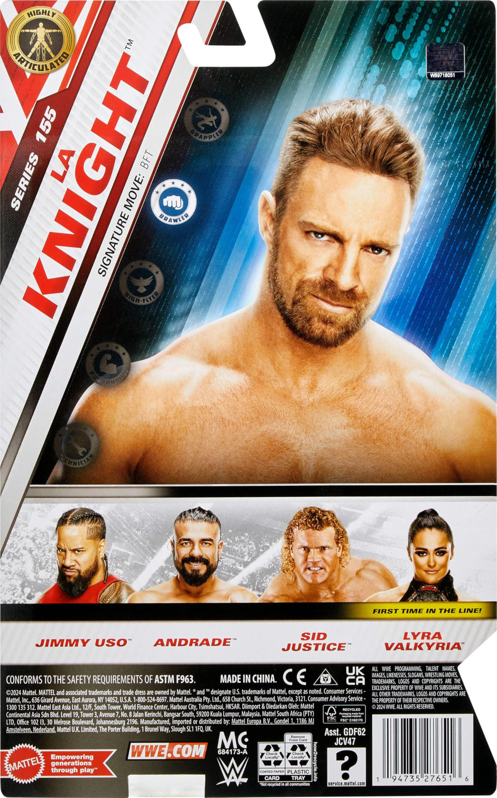 Mattel WWE LA Knight Main Event Series packaging displays for collectors