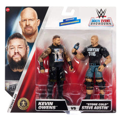 Mattel WWE Main Event Kevin Owens figure featuring authentic facial details for play.