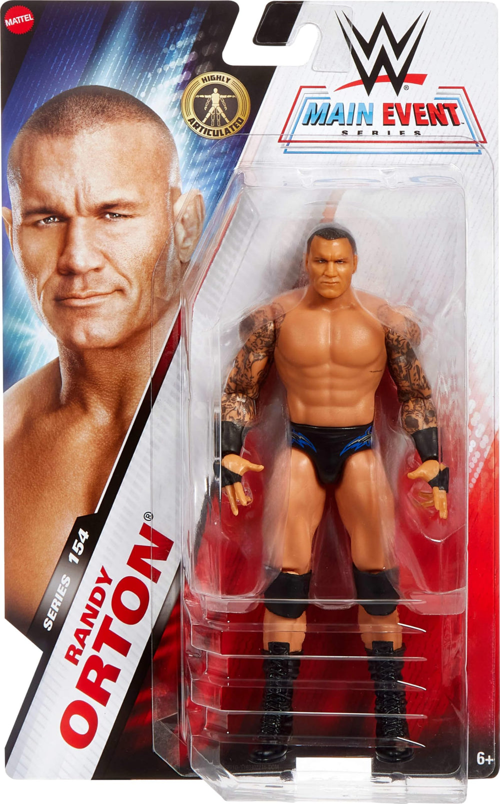 Mattel WWE Randy Orton figure pose illustrating dynamic play potential at 6-inch scale.