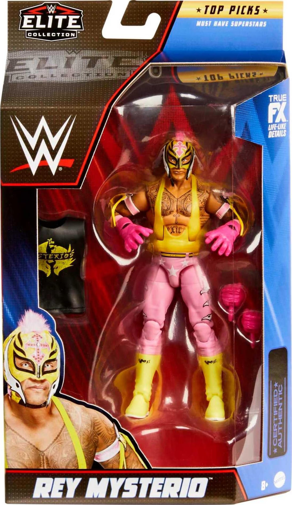Mattel Rey Mysterio Top Picks Elite figure showing 25-point articulation for dynamic posing