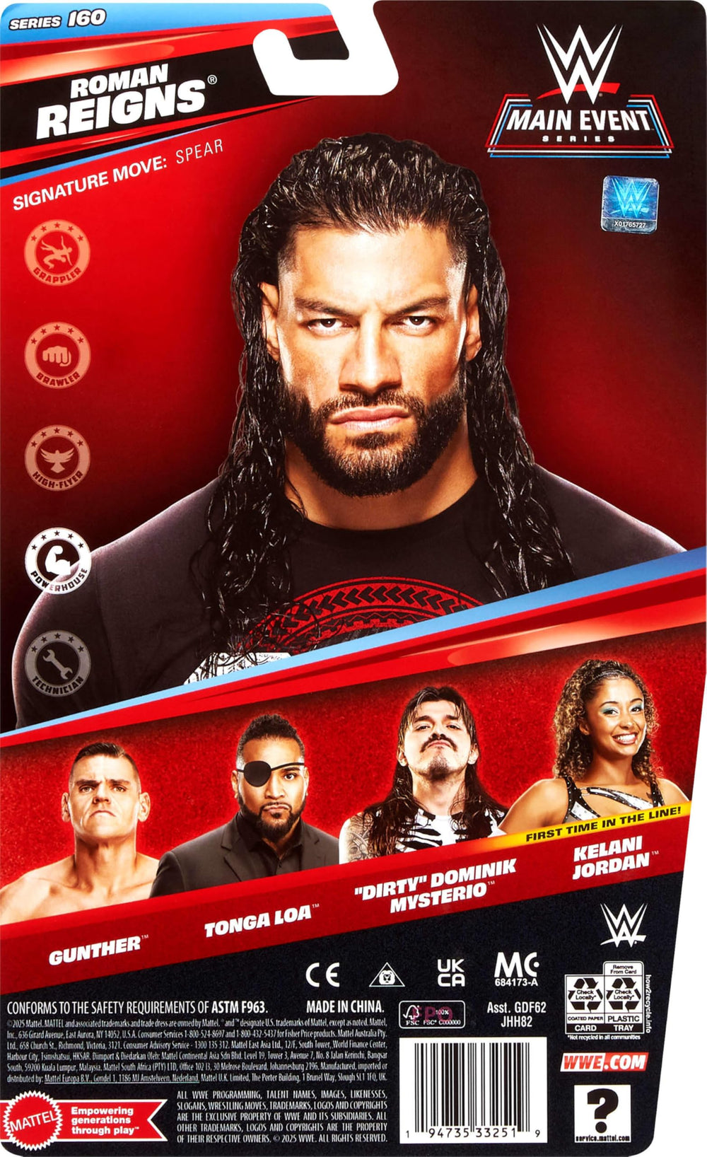 Mattel WWE Roman Reigns main event figure packaging showcases collectible presentation