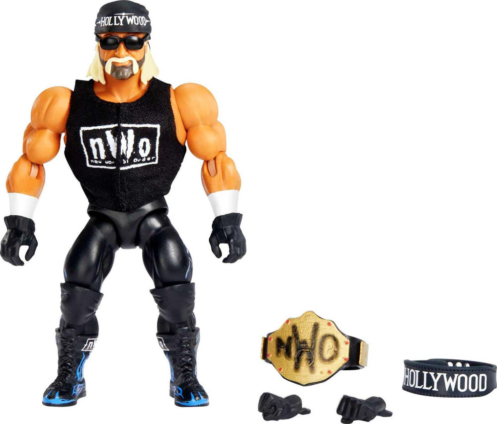 Mattel WWE Hollywood Hulk Hogan retro figure front view, perfect for shelf display and posing