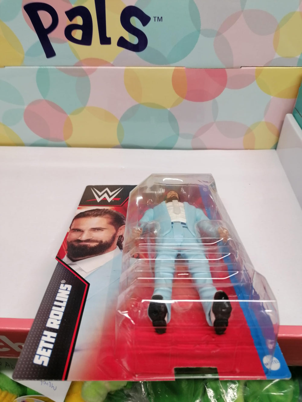 Mattel WWE Seth Rollins display-ready figure fits shelves and setups.