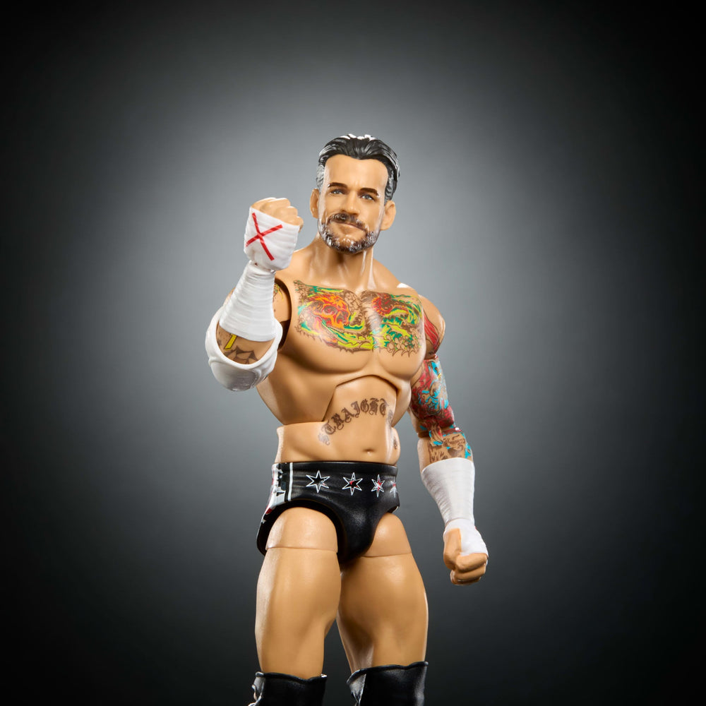 CM Punk ring gear included for authentic in-ring setups with Mattel figure.