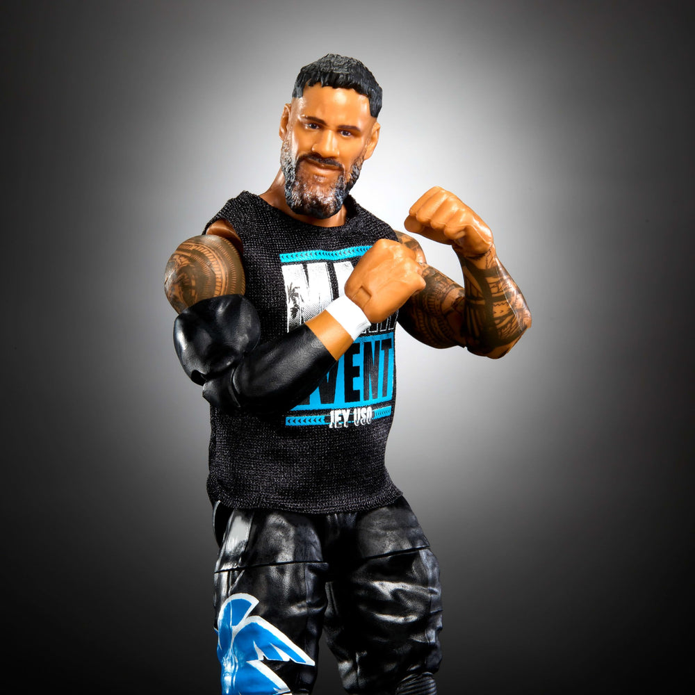 Mattel WWE Top Picks Jey Uso swappable hands provide extra play and display options.