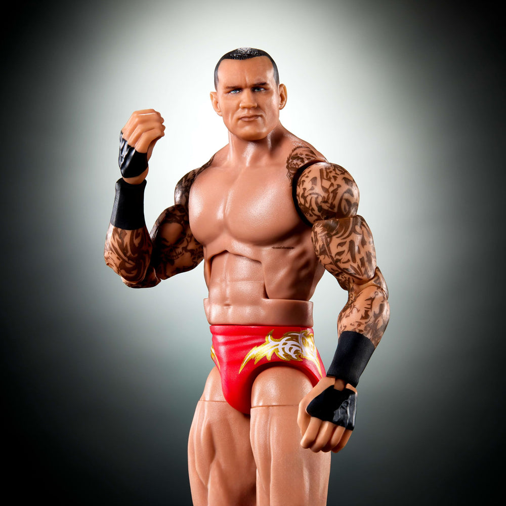 Randy Orton figure wearing iconic ring gear for recreating entrances
