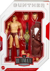 Mattel WWE Gunther Ultimate Edition swappable heads close-up highlighting expressive options