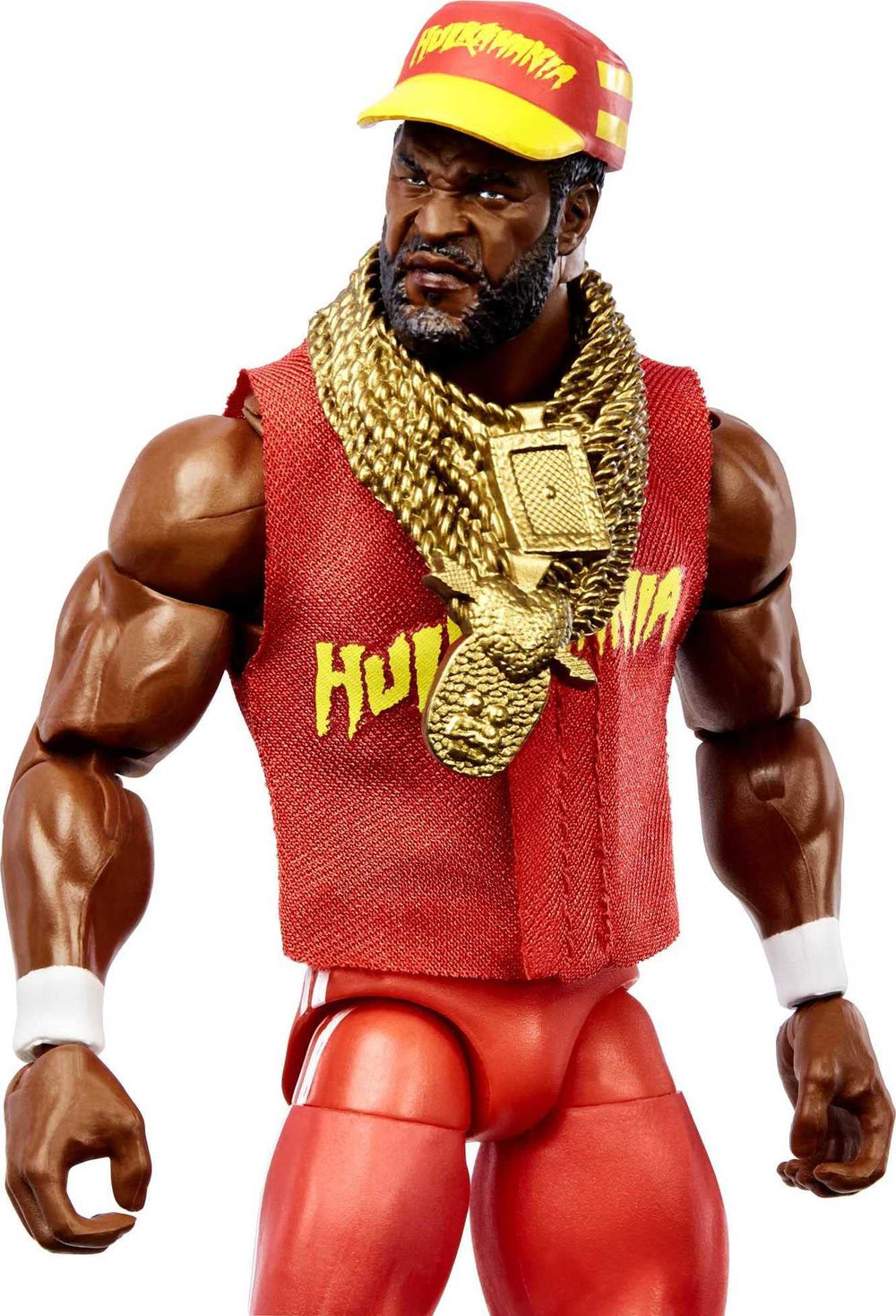 Mattel WWE Ultimate Edition Mr. T figure includes extra heads for versatile expressions.