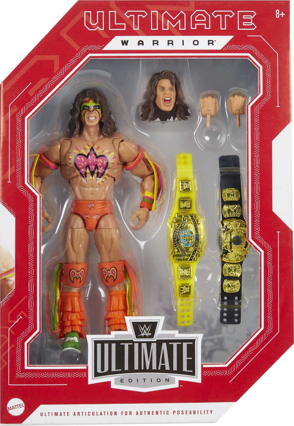 Mattel WWE Ultimate Warrior articulation features 30-plus points for dynamic posing.