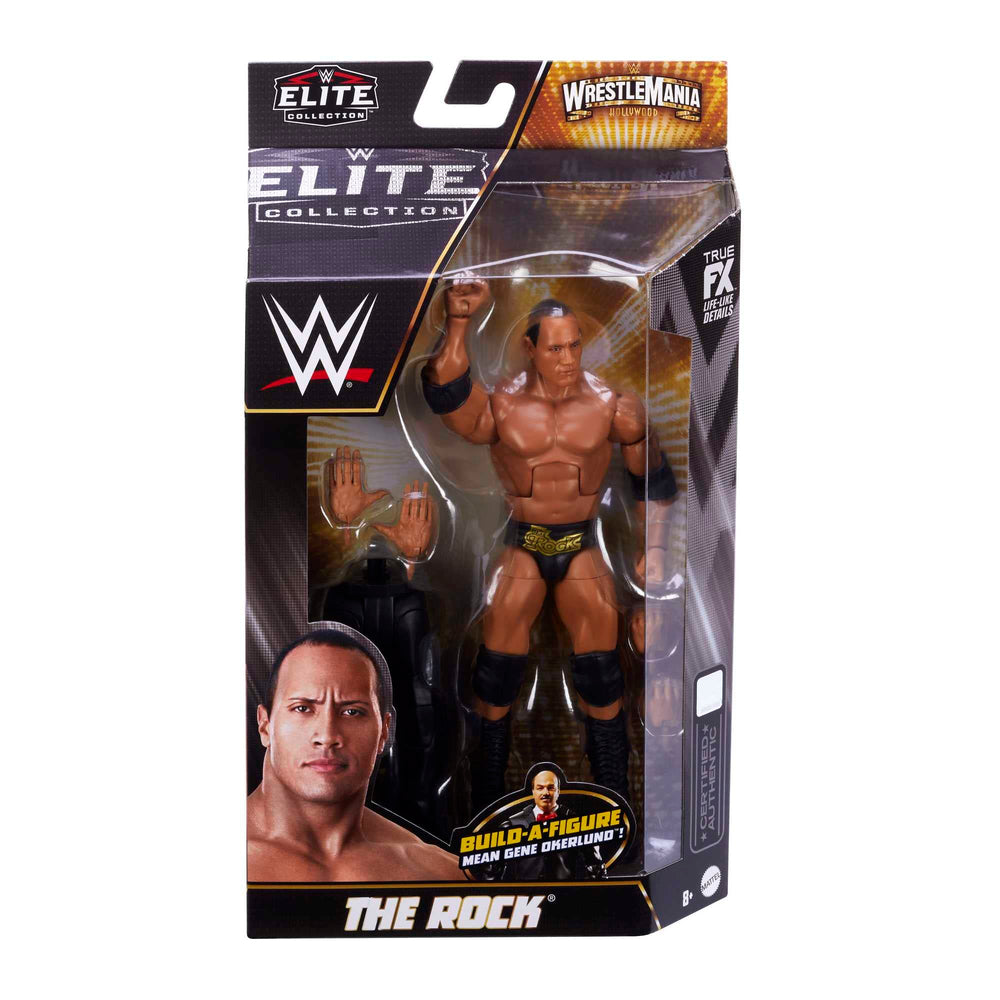Mattel WWE WrestleMania Elite packaging and accessories support dramatic wrestling moments.